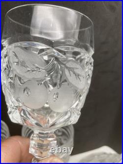 Vintage Lead Crystal Ship Decanter with Frosted Etched Fruit & 6 Matching Glasses