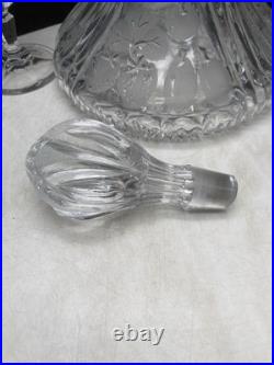 Vintage Lead Crystal Ship Decanter with Frosted Etched Fruit & 6 Matching Glasses