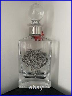 Vintage Les Potstainiers Crystal & Pewter Decanter Grapes Design Art Glass Heavy