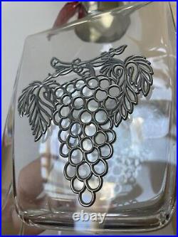 Vintage Les Potstainiers Crystal & Pewter Decanter Grapes Design Art Glass Heavy