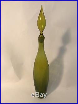 Vintage Light Avocado Green BLENKO Decanter Crackle Glass Jar Vase Mid Century