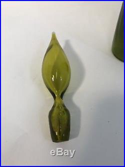 Vintage Light Avocado Green BLENKO Decanter Crackle Glass Jar Vase Mid Century