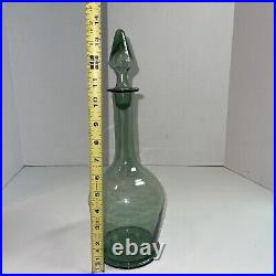 Vintage Light green Glass Jeanie Bottle with Stopper. Possibly Empoli Not Sure