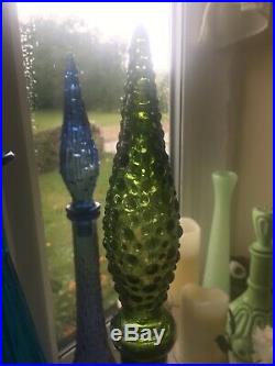 Vintage Lilac Mauve Wax Drip MCM Italian Empoli Genie Bottle Decanter Glass