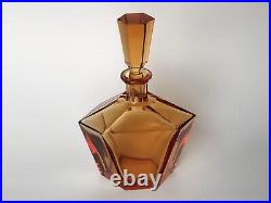Vintage Liquor Decanter Bottle Art Deco Amber Crystal with Stopper