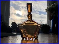 Vintage Liquor Decanter Bottle Art Deco Amber Crystal with Stopper