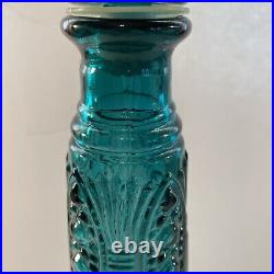 Vintage MCM 18 Empoli Deep Teal Glass Genie Bottle WithStopper Floral