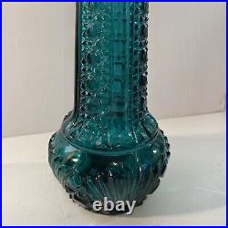 Vintage MCM 18 Empoli Deep Teal Glass Genie Bottle WithStopper Floral