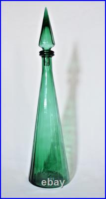 Vintage MCM 19 Empoli Green Glass Paneled Genie Bottle WithStopper