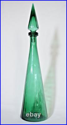 Vintage MCM 19 Empoli Green Glass Paneled Genie Bottle WithStopper