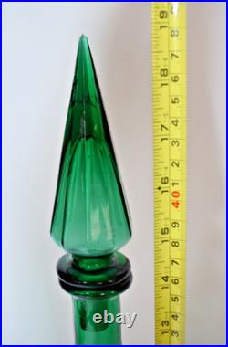 Vintage MCM 19 Empoli Green Glass Paneled Genie Bottle WithStopper