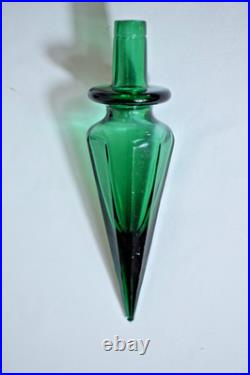 Vintage MCM 19 Empoli Green Glass Paneled Genie Bottle WithStopper