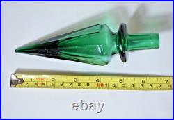 Vintage MCM 19 Empoli Green Glass Paneled Genie Bottle WithStopper