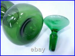 Vintage MCM 1960's Art Glass Empoli Verde Green Gurgle Floor Decanter + Stopper