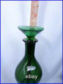 Vintage MCM 1960's Art Glass Empoli Verde Green Gurgle Floor Decanter + Stopper
