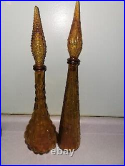 Vintage MCM 1960's Empoli Genie Bottle Decanters Lot Of 2, Amber, Mid Century