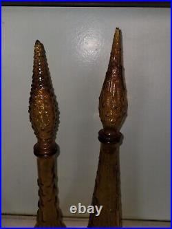 Vintage MCM 1960's Empoli Genie Bottle Decanters Lot Of 2, Amber, Mid Century