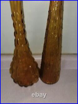 Vintage MCM 1960's Empoli Genie Bottle Decanters Lot Of 2, Amber, Mid Century