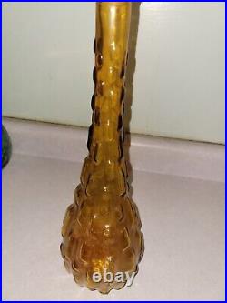 Vintage MCM 1960's Empoli Genie Bottle Decanters Lot Of 2, Amber, Mid Century