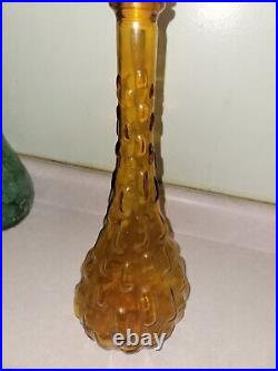 Vintage MCM 1960's Empoli Genie Bottle Decanters Lot Of 2, Amber, Mid Century