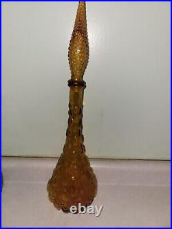 Vintage MCM 1960's Empoli Genie Bottle Decanters Lot Of 2, Amber, Mid Century