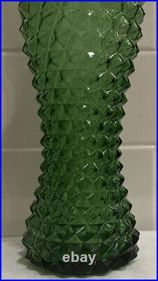 Vintage MCM 22 Empoli Green Glass Pineapple Diamond Decanter Genie Bottle