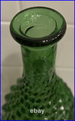 Vintage MCM 22 Empoli Green Glass Pineapple Diamond Decanter Genie Bottle