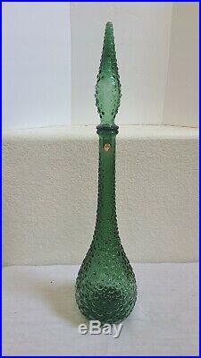 Vintage MCM 22 Genie Bottle Decanter Green Italian Bubble Glass Empoli
