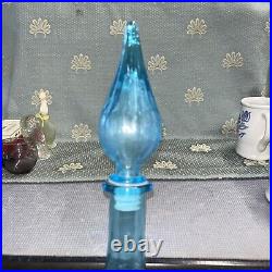 Vintage MCM 26 Blue Empoli Glass Genie Bottle Decanter Withstopper