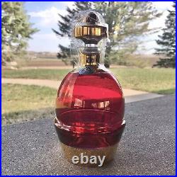 Vintage MCM Amber/Gold Handblown Glass Liquor Decanter with Glass Topper Belgium