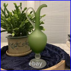 Vintage MCM Avocado Green Satin Glass Empoli Decanter Satinato