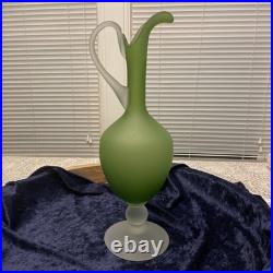 Vintage MCM Avocado Green Satin Glass Empoli Decanter Satinato