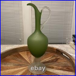 Vintage MCM Avocado Green Satin Glass Empoli Decanter Satinato