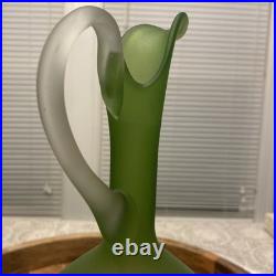 Vintage MCM Avocado Green Satin Glass Empoli Decanter Satinato
