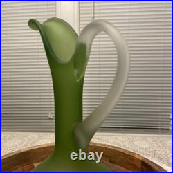 Vintage MCM Avocado Green Satin Glass Empoli Decanter Satinato