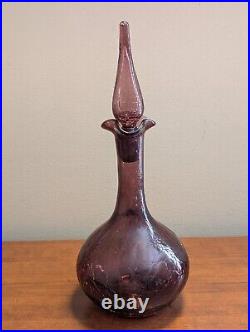 Vintage MCM BLENKO Amethyst Crackle #37 Decanter Genie Bottle withOriginal Stopper