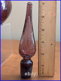 Vintage MCM BLENKO Amethyst Crackle #37 Decanter Genie Bottle withOriginal Stopper