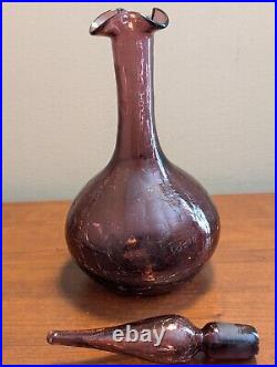 Vintage MCM BLENKO Amethyst Crackle #37 Decanter Genie Bottle withOriginal Stopper