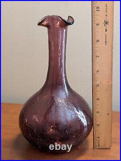 Vintage MCM BLENKO Amethyst Crackle #37 Decanter Genie Bottle withOriginal Stopper