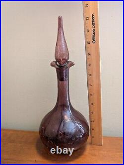 Vintage MCM BLENKO Amethyst Crackle #37 Decanter Genie Bottle withOriginal Stopper