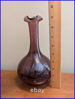 Vintage MCM BLENKO Amethyst Crackle #37 Decanter Genie Bottle withOriginal Stopper