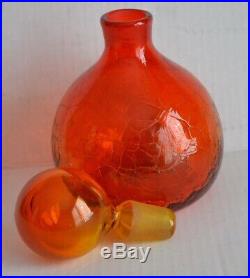 Vintage MCM BLENKO Crackle GLASS DECANTER Wayne Husted Orange Tangerine Amberina