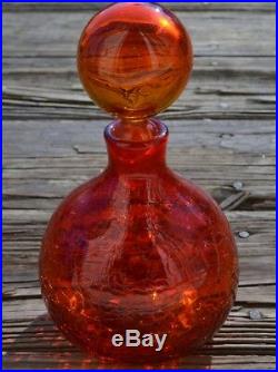 Vintage MCM BLENKO Crackle GLASS DECANTER Wayne Husted Orange Tangerine Amberina
