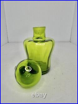 Vintage MCM BLENKO Glass #669 Green Joel Myers Decanter withStopper Stunning
