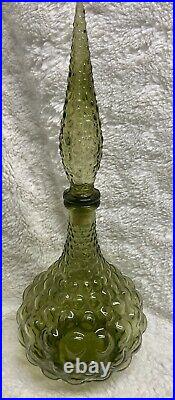 Vintage MCM Barware Empoli Genie Bottle Decanter Olive Bubble Italy Glass