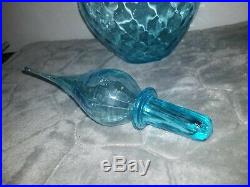 Vintage MCM Barware Empoli Genie Decanter Clear Blue Optic Glass