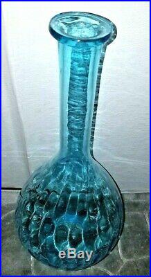 Vintage MCM Barware Empoli Genie Decanter Clear Blue Optic Glass
