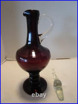 Vintage MCM Bischoff Amethyst Glass Decanter Genie-bottle with stopper 17T 1960's
