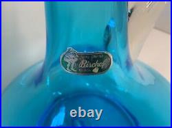 Vintage MCM Bischoff Blue Decanter with Flame Stopper and Applied Handle 17 Tall