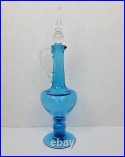 Vintage MCM Bischoff Glass Blue Bubble Decanter Withstopper Stunning